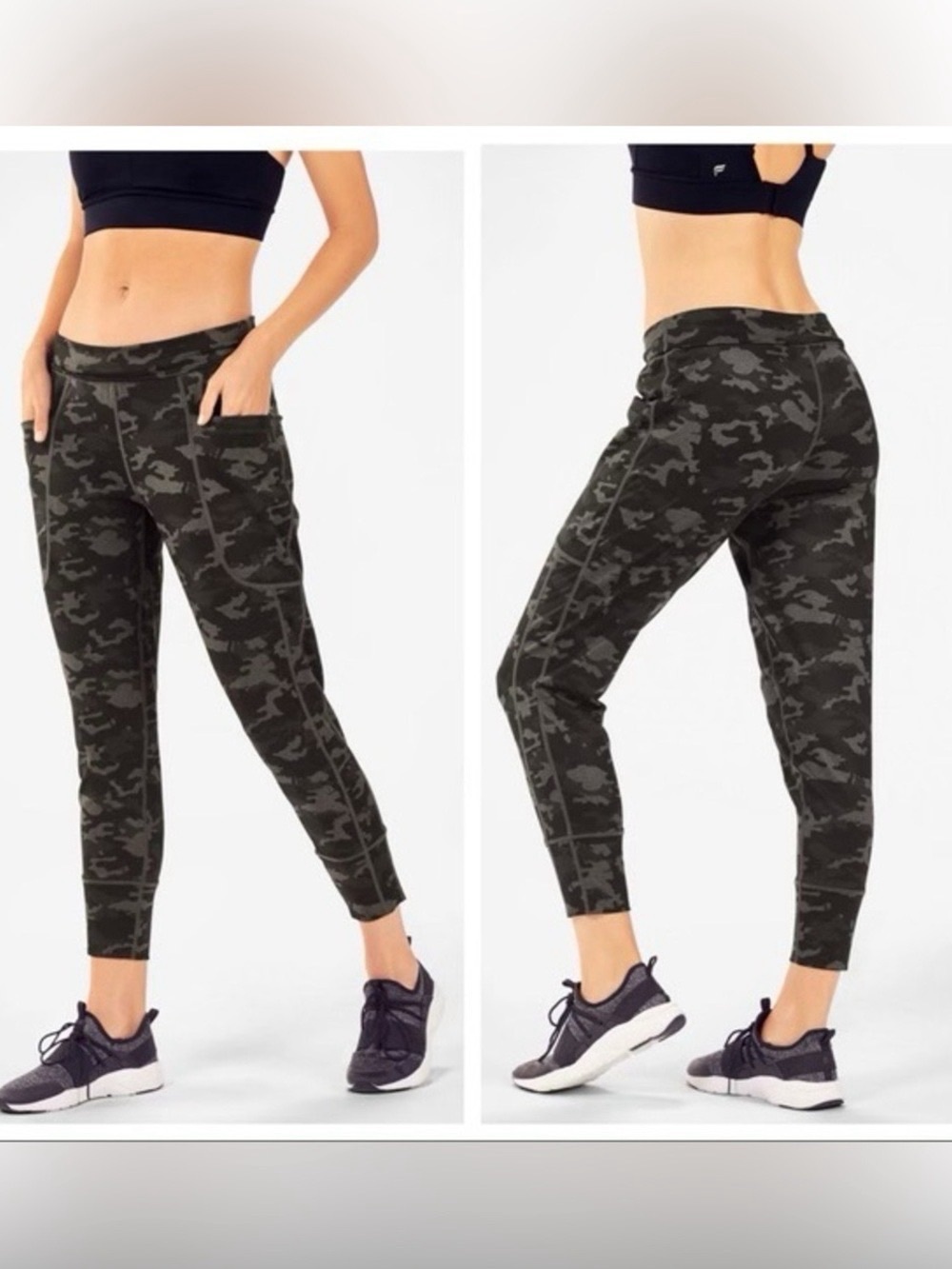 Fabletics XS Charcoal Camo Fold-Over Waist Maj Pocket High-Rise Jogger Pants